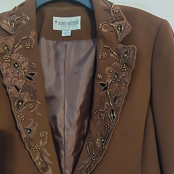 John Meyer of Norwich Brown Beaded  Blazer /Jacket Skirt Suit Size 8 - Picture 6 of 16
